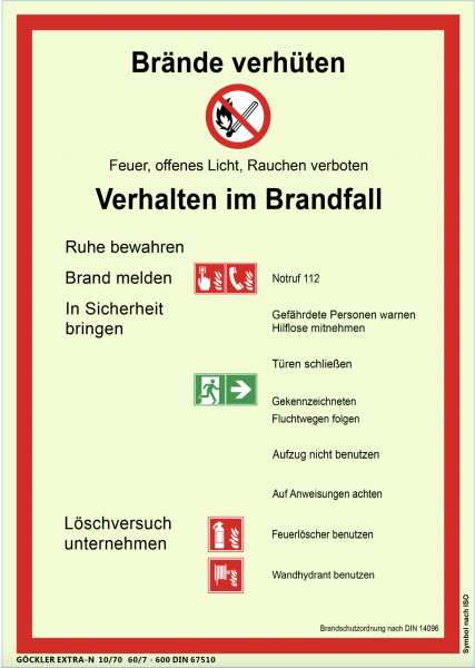 Brandschutzordnung Teil A ISO7010 DIN 14096 Aushang Brandschutz nachleuchtend